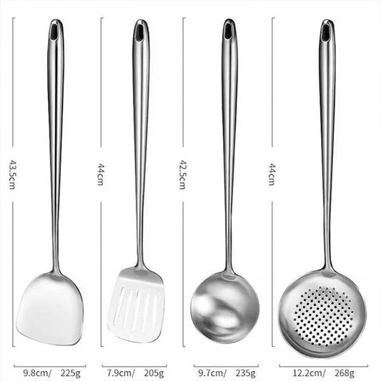 304 Stainless Steel Wok Spatula Set – Metal Slotted Turner, Rice Spoon & Ladle Cooking Utensils