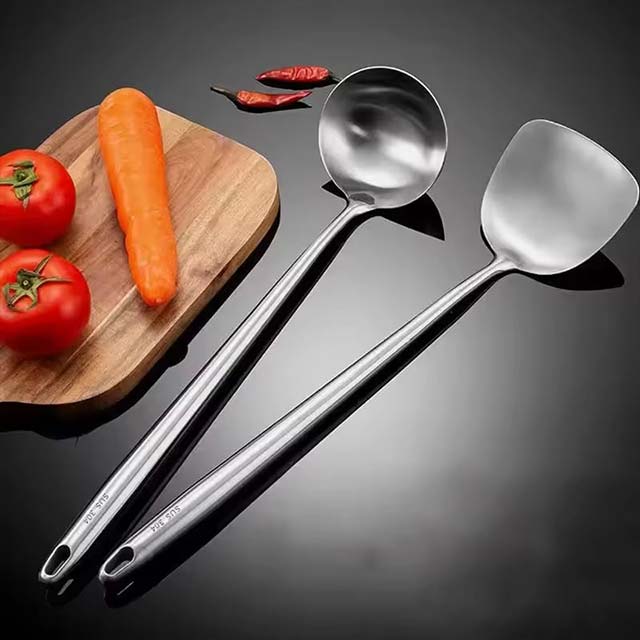 304 Stainless Steel Wok Spatula Set – Metal Slotted Turner, Rice Spoon & Ladle Cooking Utensils