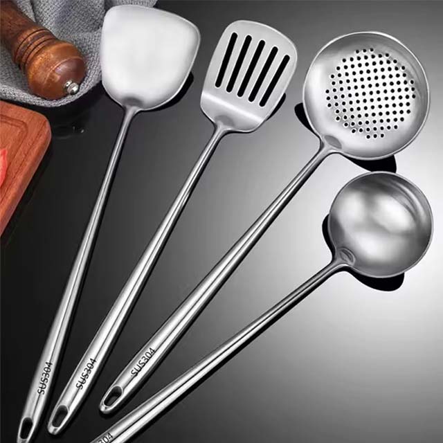 304 Stainless Steel Wok Spatula Set – Metal Slotted Turner, Rice Spoon & Ladle Cooking Utensils