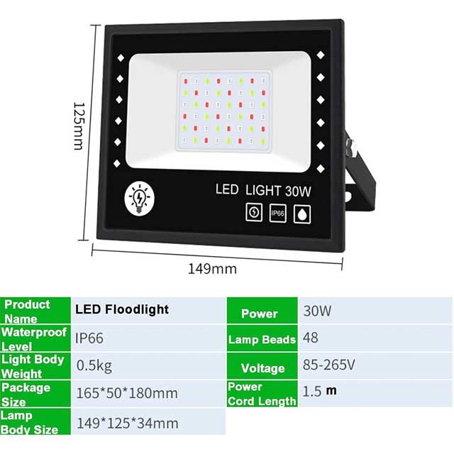 30W/60W RGB LED Flood Light – Bluetooth Smart Control, Color Changing Spotlight with APP, IP66 Waterproof Outdoor Lighting for Home, Garden, Halloween & Christmas Decorations
