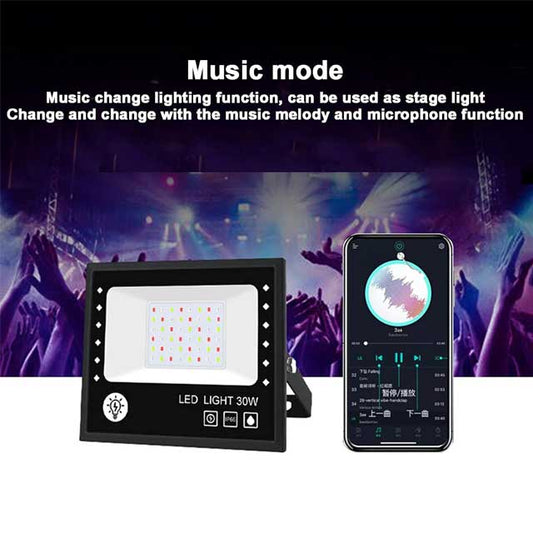 30W/60W RGB LED Flood Light – Bluetooth Smart Control, Color Changing Spotlight with APP, IP66 Waterproof Outdoor Lighting for Home, Garden, Halloween & Christmas Decorations