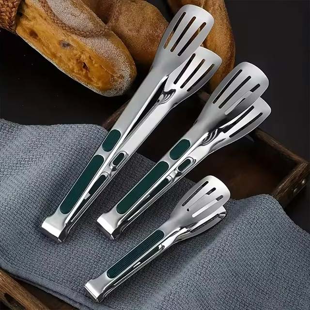 Non-Slip Stainless Steel Food Tongs – 3-Piece Set for Meat, Salad, Bread, BBQ & Buffet Serving
