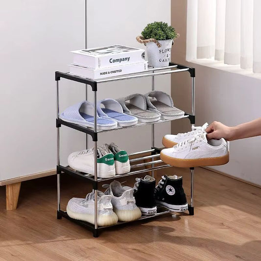 4 Tier Shoe Rack – Multi-Layered Space-Saving Footwear Organizer – Slim Household Storage Rack for Entryways and Closets
