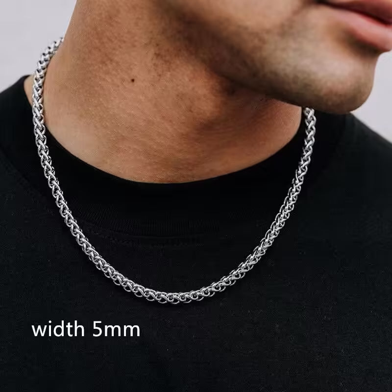 3/5/7mm Silver Color Stainless Steel Men Plain Necklace (EGN050)