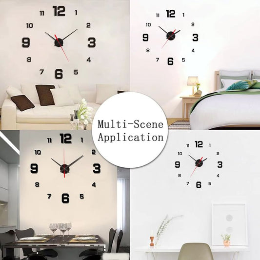 3D Creative Frameless DIY Wall Clock – Large Mute Digital Wall Sticker Clock – Modern 3D Mirror Surface Decor for Living Room, Office, and Hotel (Black/Gold/Red/Silver)