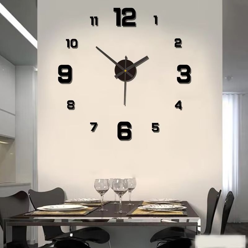 3D Creative Frameless DIY Wall Clock – Large Mute Digital Wall Sticker Clock – Modern 3D Mirror Surface Decor for Living Room, Office, and Hotel (Black/Gold/Red/Silver)