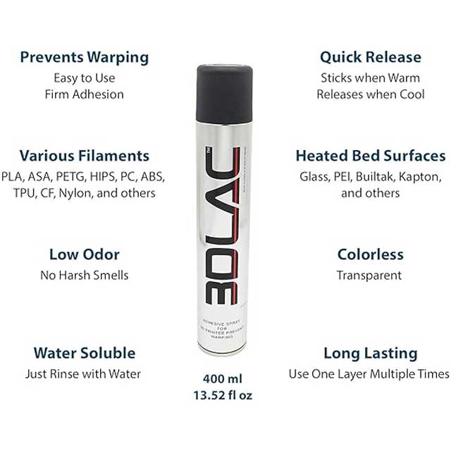3DLAC 400ml Spray Adhesive – Ultimate Bonding Solution for 3D Printer Beds and 3D Printed Surfaces