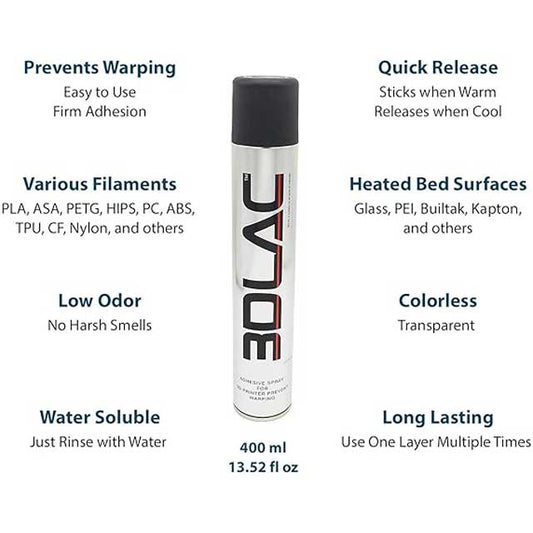 3DLAC 400ml Spray Adhesive – Ultimate Bonding Solution for 3D Printer Beds and 3D Printed Surfaces