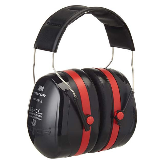 3M Peltor Optime III Industrial Ear Defenders for Adults – 35 dB Noise Reduction Protective Earmuffs with Adjustable Headband (Black/Red)