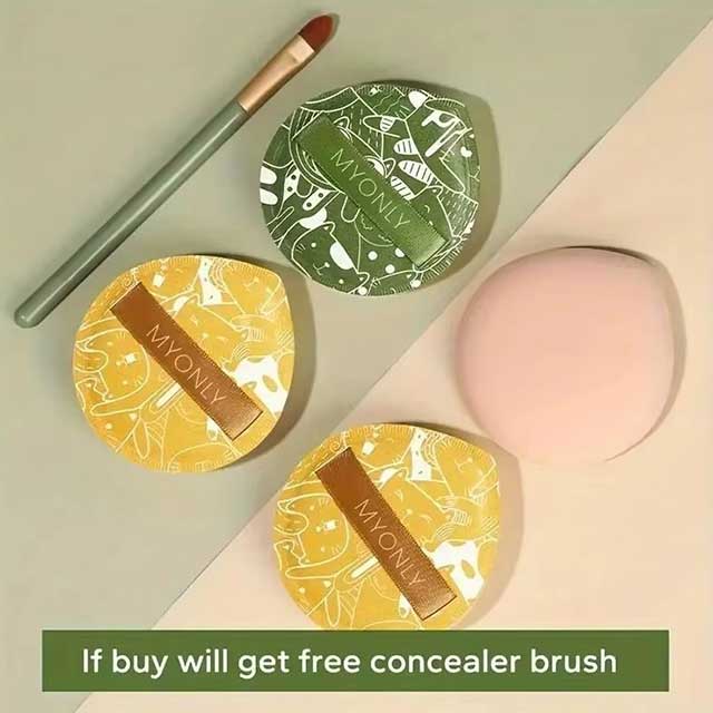 3Pcs Air Cushion Puff & Concealer Brush Set – Soft Round Makeup Blending Sponges for Foundation, Powder & Cosmetic Application