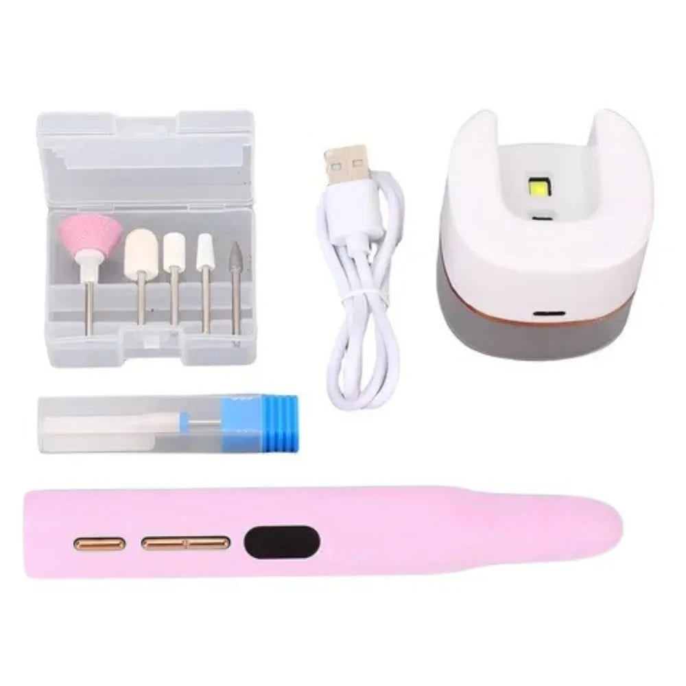 Kit de perceuse à ongles électrique rechargeable avec 5 embouts – Machine à lime à ongles sans fil portable pour manucure et pédicure