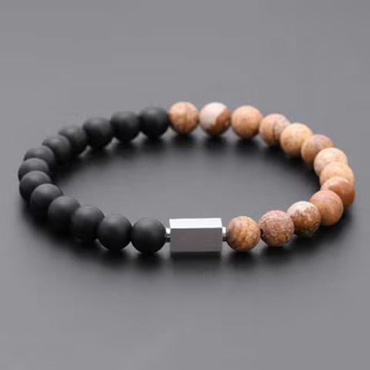 سوار من خرز الحجر الطبيعي المستطيل ثلاثي الأبعاد للجنسين (EGBT035)