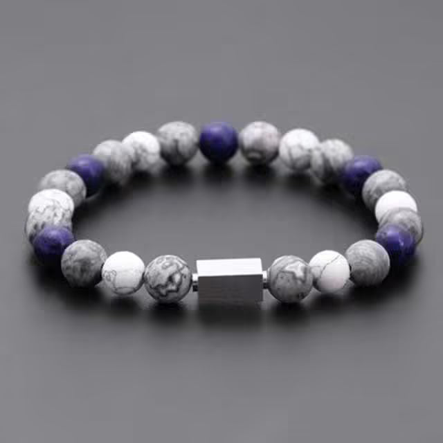 Bracelet unisexe en perles rectangulaires 3D en pierre naturelle (EGBT035)