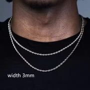 3mm Silver Color Stainless Steel Men Plain Necklace