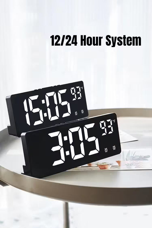 Voice Control Digital Alarm Clock – Temperature Display, Dual Alarm, Snooze, Night Mode, 12/24H LED Desk Clock