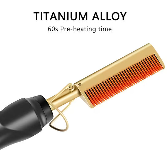 2 in 1 Electric Hot Comb Hair Straightener Curler - Wet Dry Hair Iron for Styling - Straightening Brush Hair Styling Tool