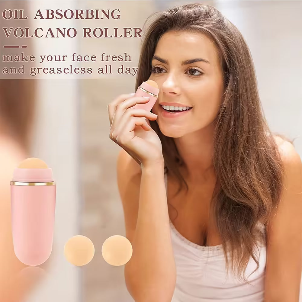 Natural Volcanic Stone Face Oil Absorbing Roller - Makeup Face Skin Care Tool for Facial Pores Cleaning
