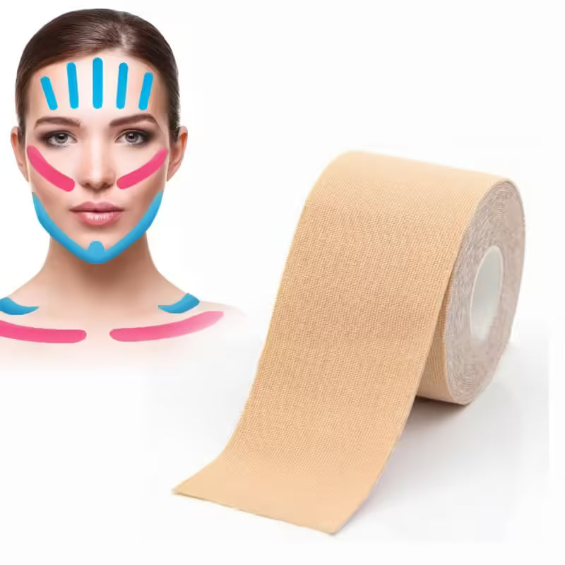 Bande de kinésiologie 2,5 cm x 5 m pour le visage, le cou et les yeux - Effet liftant et anti-rides - Outil de soin du visage 