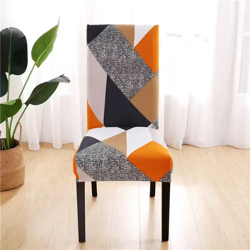 Stretch Spandex Dining Chair Cover – Geometric Elastic Slipcover for Wedding, Hotel, and Banquet Dining Rooms