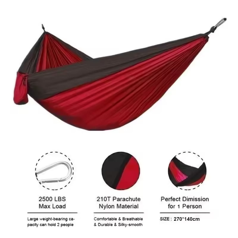 Adventure-Ready Portable Camping Hammock - High Strength Parachute Fabric, Nylon Color Matching, Single Person Hanging Bed