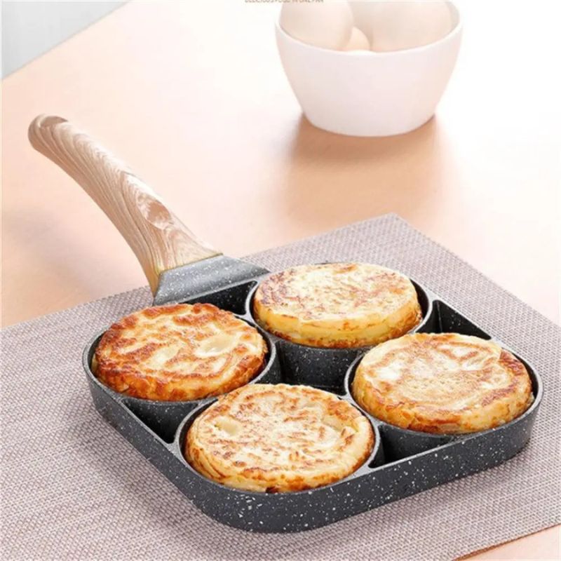 Poêle à omelettes antiadhésive 4 trous – Machine à petit-déjeuner épaissie pour hamburgers et steaks – Ustensiles de cuisson à induction avec contrôle intelligent de la température et poignée anti-brûlure