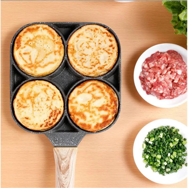 Poêle à omelettes antiadhésive 4 trous – Machine à petit-déjeuner épaissie pour hamburgers et steaks – Ustensiles de cuisson à induction avec contrôle intelligent de la température et poignée anti-brûlure