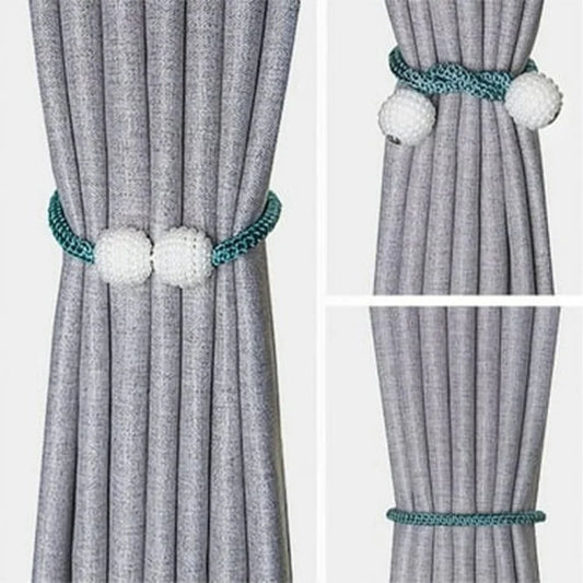 Magnetic Curtain Tiebacks – Pearl Ball Curtain Holdbacks for Drapes, Curtains & Sheer Panels (2 Pieces)