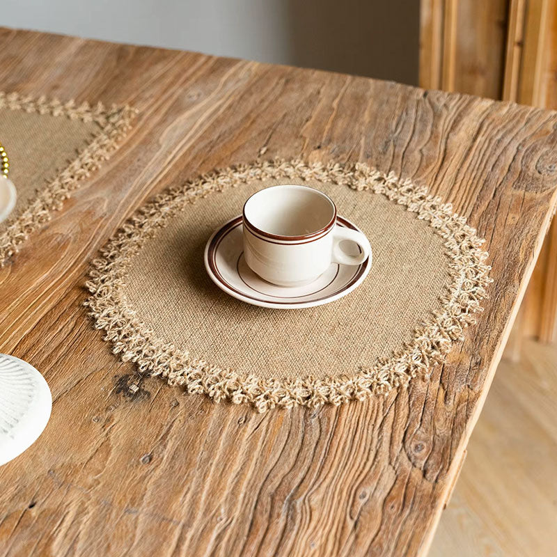 Sets de table tissés en jute | Napperons tressés rustiques en jute naturelle avec bordure en dentelle | Décoration de table de ferme pour les fêtes et les repas quotidiens