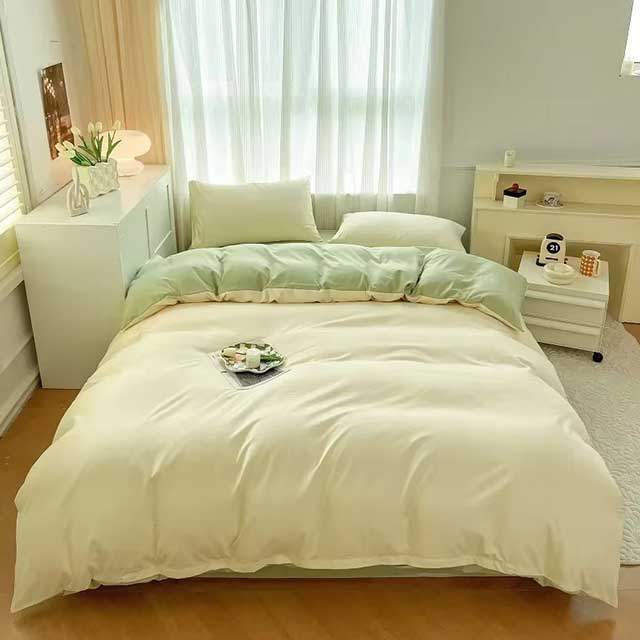 4-Piece 2-Sided Solid Color Brushed Fabric Bedding Set – Duvet Cover, Pillowcases & Bed Sheet (Single/Queen/King)