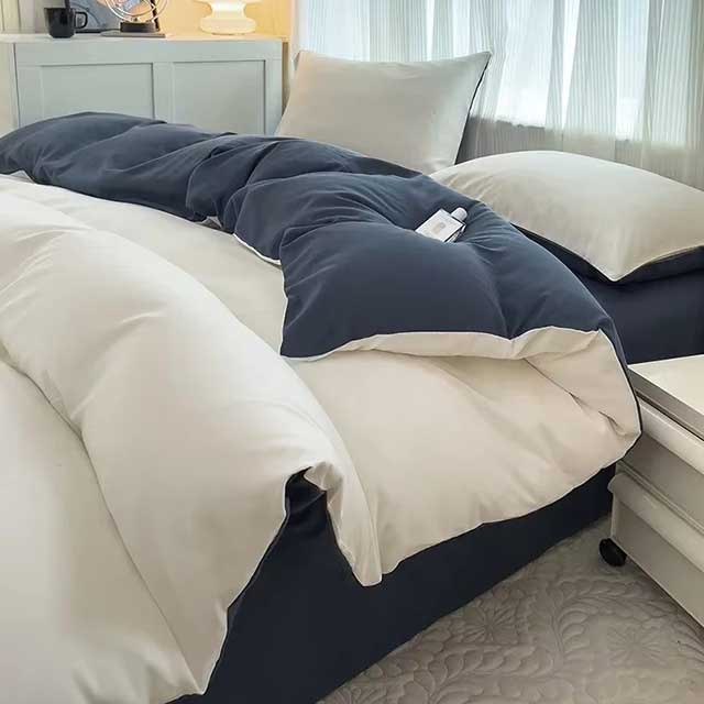 4-Piece 2-Sided Solid Color Brushed Fabric Bedding Set – Duvet Cover, Pillowcases & Bed Sheet (Single/Queen/King)