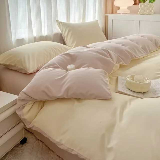 4-Piece 2-Sided Solid Color Brushed Fabric Bedding Set – Duvet Cover, Pillowcases & Bed Sheet (Single/Queen/King)