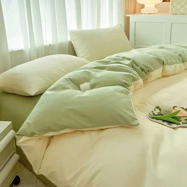 4-Piece 2-Sided Solid Color Brushed Fabric Bedding Set – Duvet Cover, Pillowcases & Bed Sheet (Single/Queen/King)