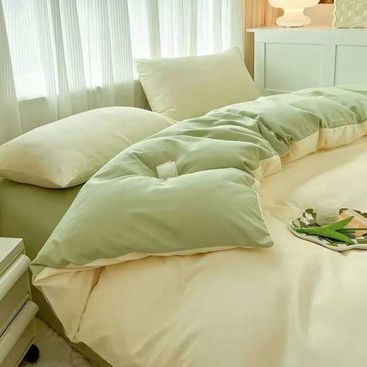 4-Piece 2-Sided Solid Color Brushed Fabric Bedding Set – Duvet Cover, Pillowcases & Bed Sheet (Single/Queen/King)