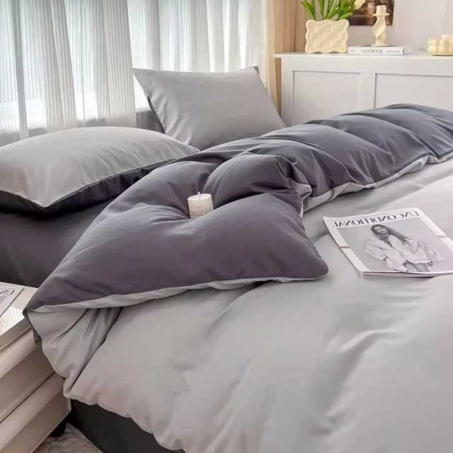 4-Piece 2-Sided Solid Color Brushed Fabric Bedding Set – Duvet Cover, Pillowcases & Bed Sheet (Single/Queen/King)