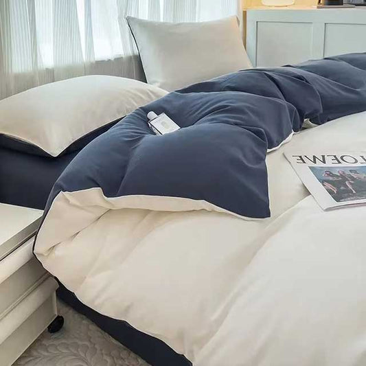 4-Piece 2-Sided Solid Color Brushed Fabric Bedding Set – Duvet Cover, Pillowcases & Bed Sheet (Single/Queen/King)