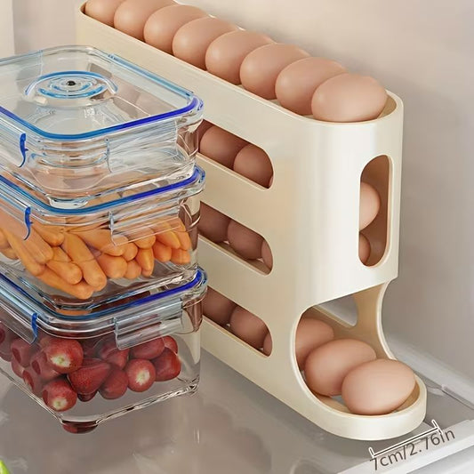4-Tier Automatic Rolling Egg Rack for Refrigerator – Gravity-Fed Large Capacity Egg Dispenser – Space-Saving Side Door Storage Box & Fridge Organizer for Fresh Eggs