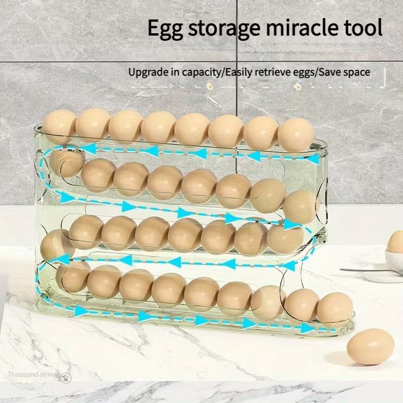 4-Tier Automatic Rolling Egg Rack for Refrigerator – Gravity-Fed Large Capacity Egg Dispenser – Space-Saving Side Door Storage Box & Fridge Organizer for Fresh Eggs