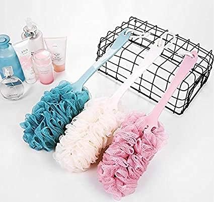 Long-Handle Mesh Back Scrubber – Soft Hanging Shower Sponge Brush – Ergonomic Body Scrubber for Adults – Deep Cleaning Bath Accessory (Green/Pink/White)