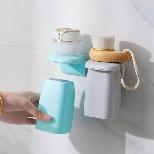 Magnetic Suction Mouthwash Cup & Wall-Mounted Toothbrush Holder – Inverted Quick-Drain Storage Rack – Anti-Dust Magnetic Toothbrush Organizer for Family Bathroom – Drill-Free Brushing Accessory (White / Gray / Green / Blue)