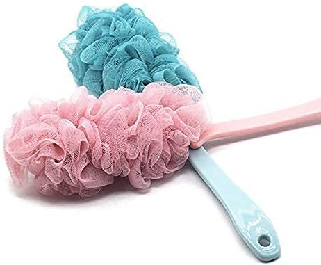 Long-Handle Mesh Back Scrubber – Soft Hanging Shower Sponge Brush – Ergonomic Body Scrubber for Adults – Deep Cleaning Bath Accessory (Green/Pink/White)