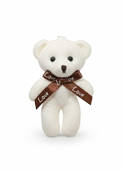 Mini White Teddy Bear with Love Ribbon – Cute Soft Toy for Gifts & Decoration