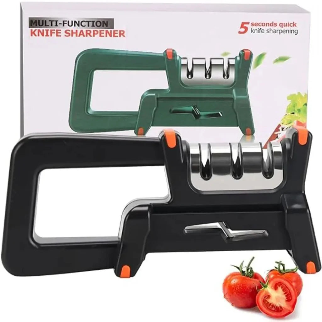 Aiguiseur de couteaux multifonctionnel 4-en-1 – Aiguiseur de couteaux de cuisine manuel professionnel avec poignée ergonomique et base antidérapante
