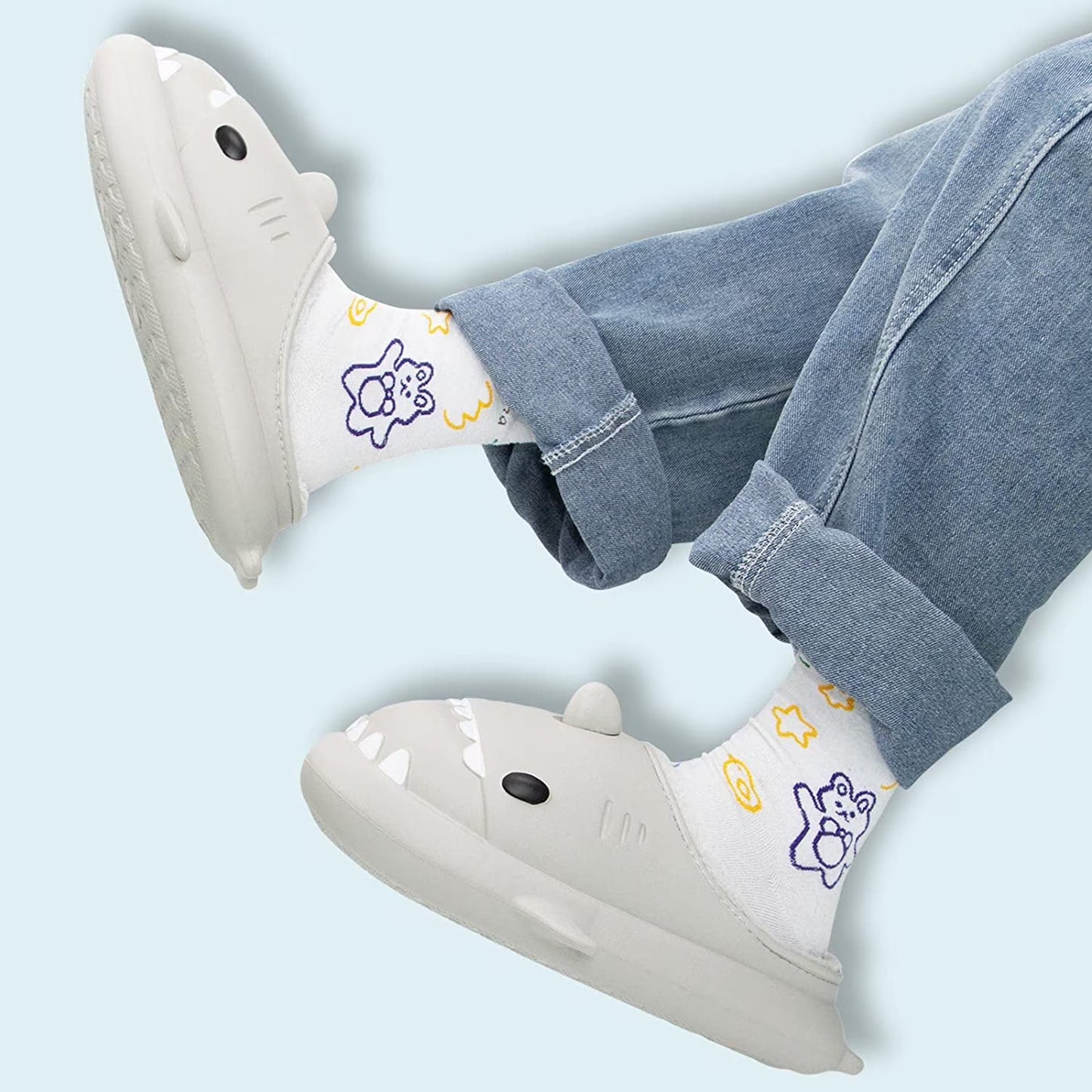 Shark Slippers with Wool Lining – Warm Non-Slip Indoor House Shoes (Size 42–43)
