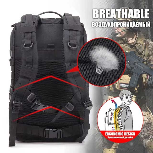 45L Tactical Backpack for Men – Military 3P MOLLE Assault Pack for Hiking, Survival, Trekking & Hunting