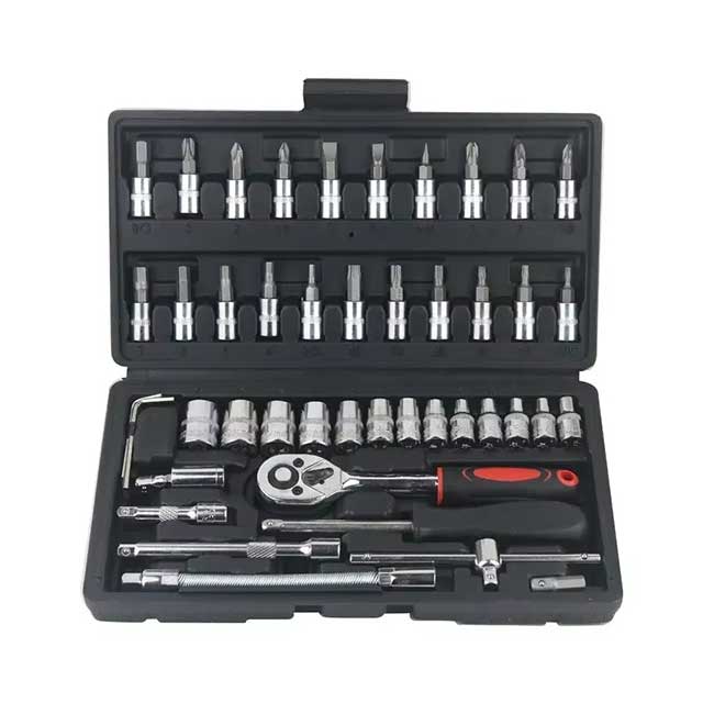 46PCS Car Repair Tool Kit – 1/4-Inch Socket Set with Ratchet Wrench | Auto Mechanic Tool Set for Vehicle Maintenance & Repair