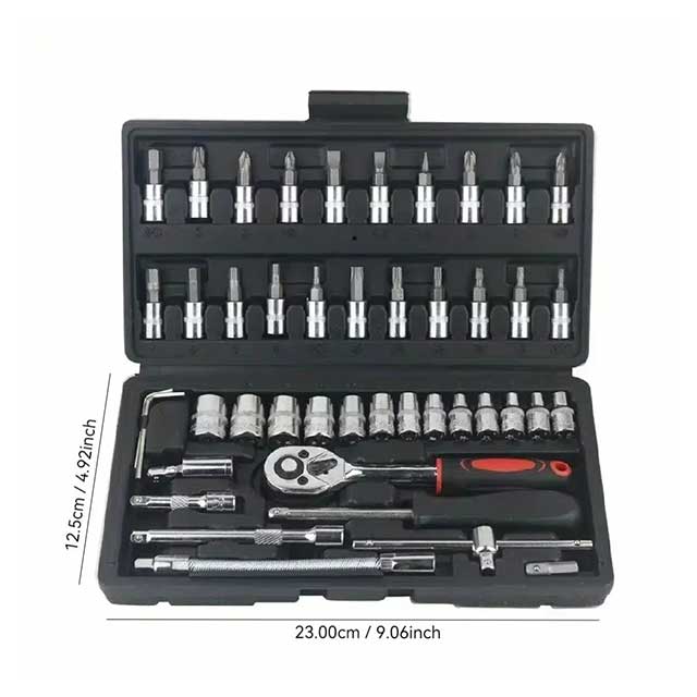 46PCS Car Repair Tool Kit – 1/4-Inch Socket Set with Ratchet Wrench | Auto Mechanic Tool Set for Vehicle Maintenance & Repair