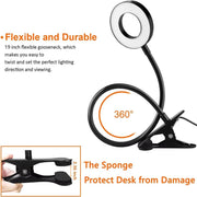 Lampe de bureau à pince 48 LED avec col de cygne flexible à 360° – Lampe de lecture USB anti-fatigue oculaire avec 10 niveaux de luminosité et 3 modes de couleur – Lampe de lecture à pince métallique pour tête de lit, bureau et étude – Finition acier poli