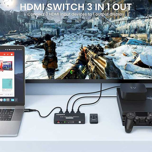 4K HDMI Switch & Splitter 3-in-1 Out with Remote