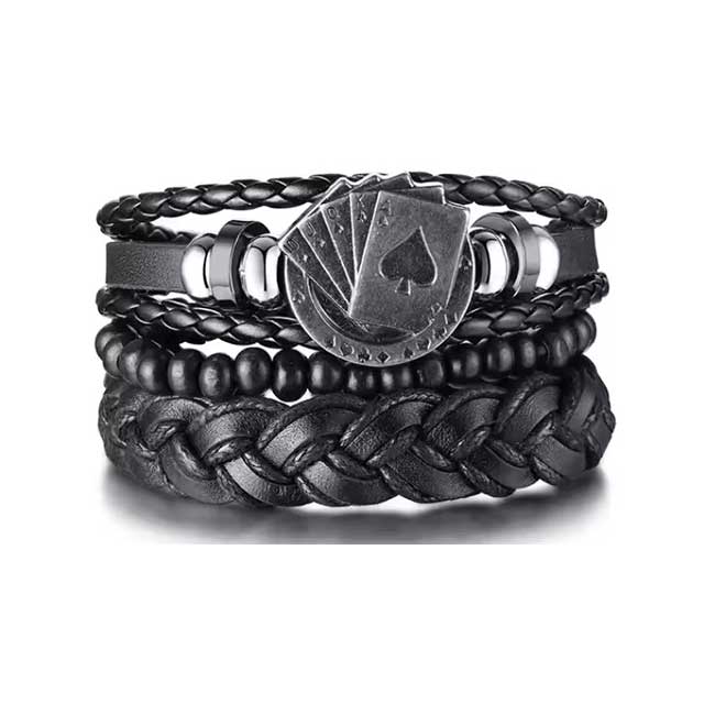 4Pcs Braided Leather Wrap Bracelets for Men – Vintage Tree of Life & Rudder Charm Tribal Wristbands with Wood Beads