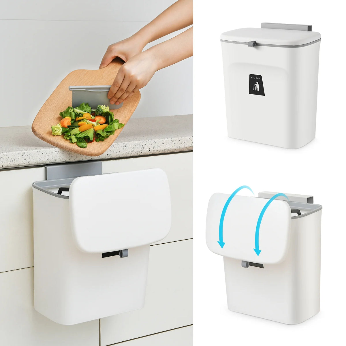 Poubelle de cuisine suspendue, poubelle murale blanche pour porte d'armoire et petits espaces